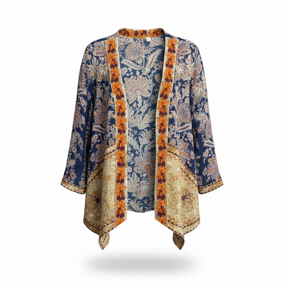 Soft Surroundings Moonlight Garden Kimono Topper Womens LP Boho Velvet Festival - Picture 2 of 14